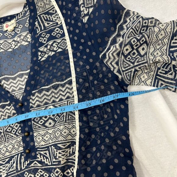 Long sleeve semi sheer boho/Aztec polkadot print blouse - Picture 7 of 10
